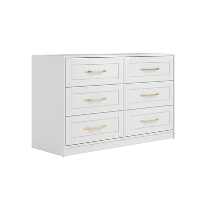 Kahs White Wooden 6 Drawer Storage Chest Gold Handles