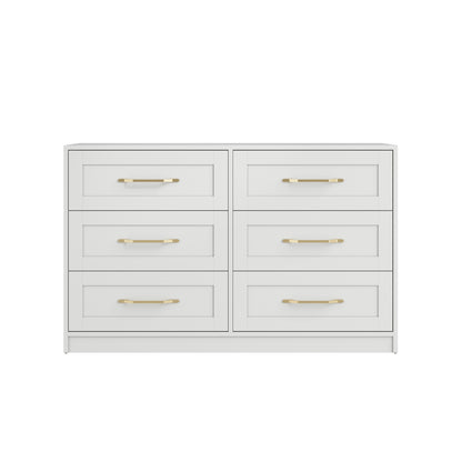 Kahs White Wooden 6 Drawer Storage Chest Gold Handles