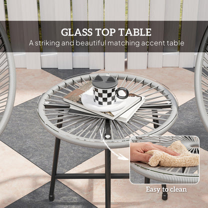 Nibaco Rattan Rope Grey 3 Piece Outdoor Garden Bistro Set With Glass Top Table