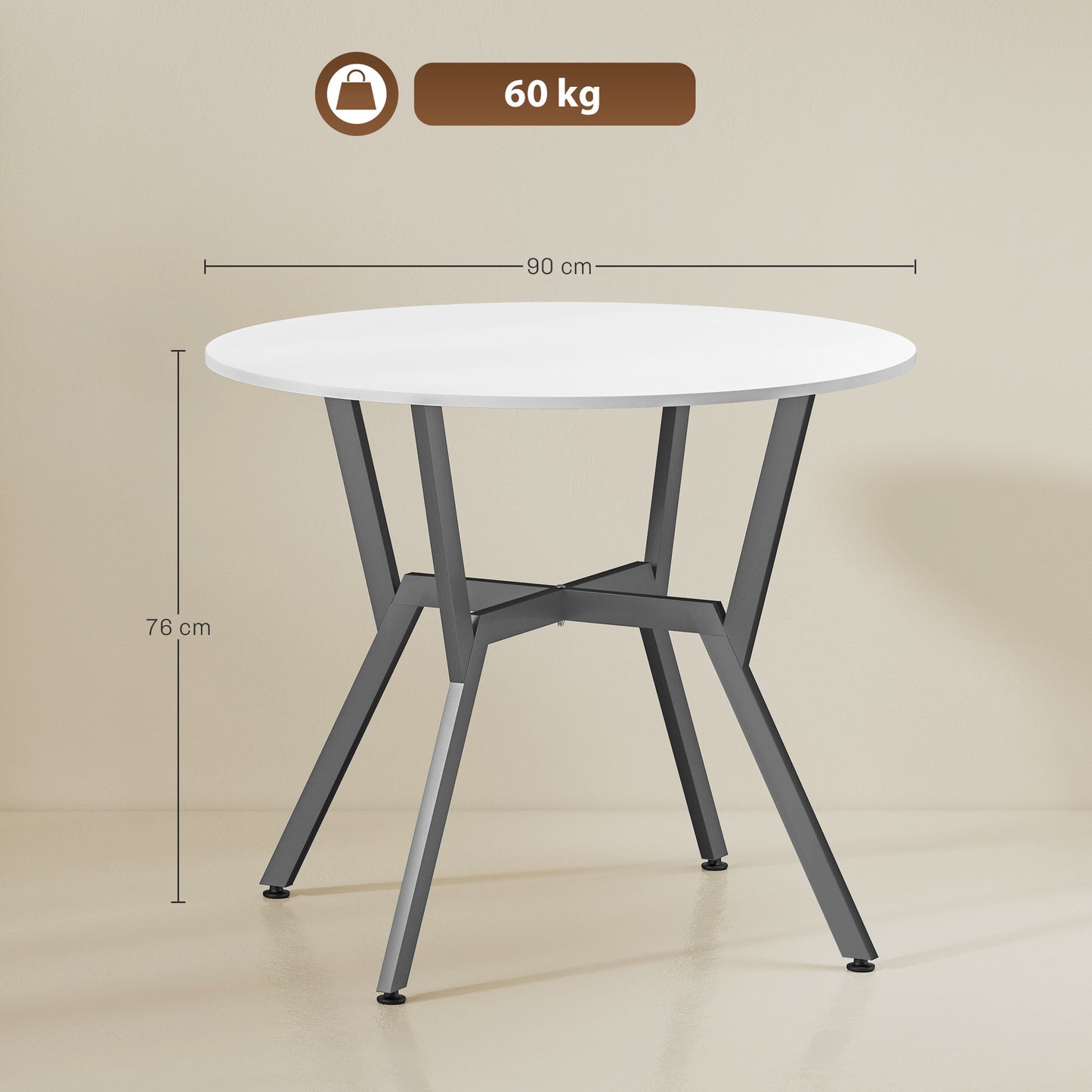 Terretti High Gloss White Round Dining Table With Black Metal Legs 90cm