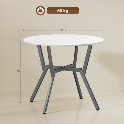 Terretti High Gloss White Round Dining Table With Black Metal Legs 90cm