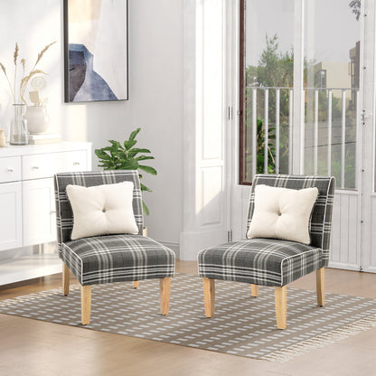 Tala Fabric Grey Accent Dining Chairs Set Of 2 With Patterned Upholstery And Wood Legs