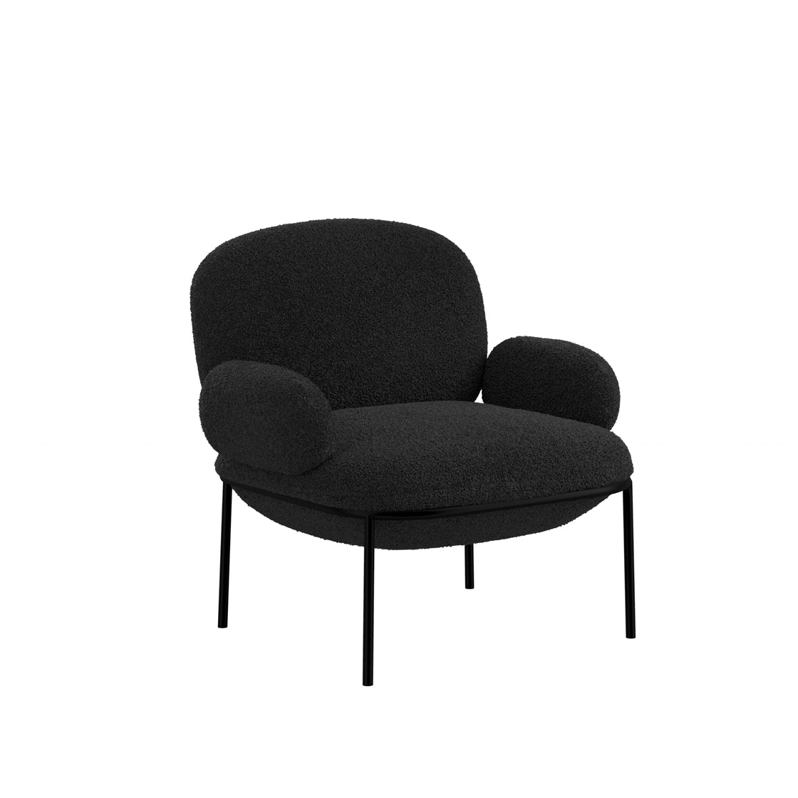 Tritta Curved Black Sherpa Boucle Chair Black Metal Legs