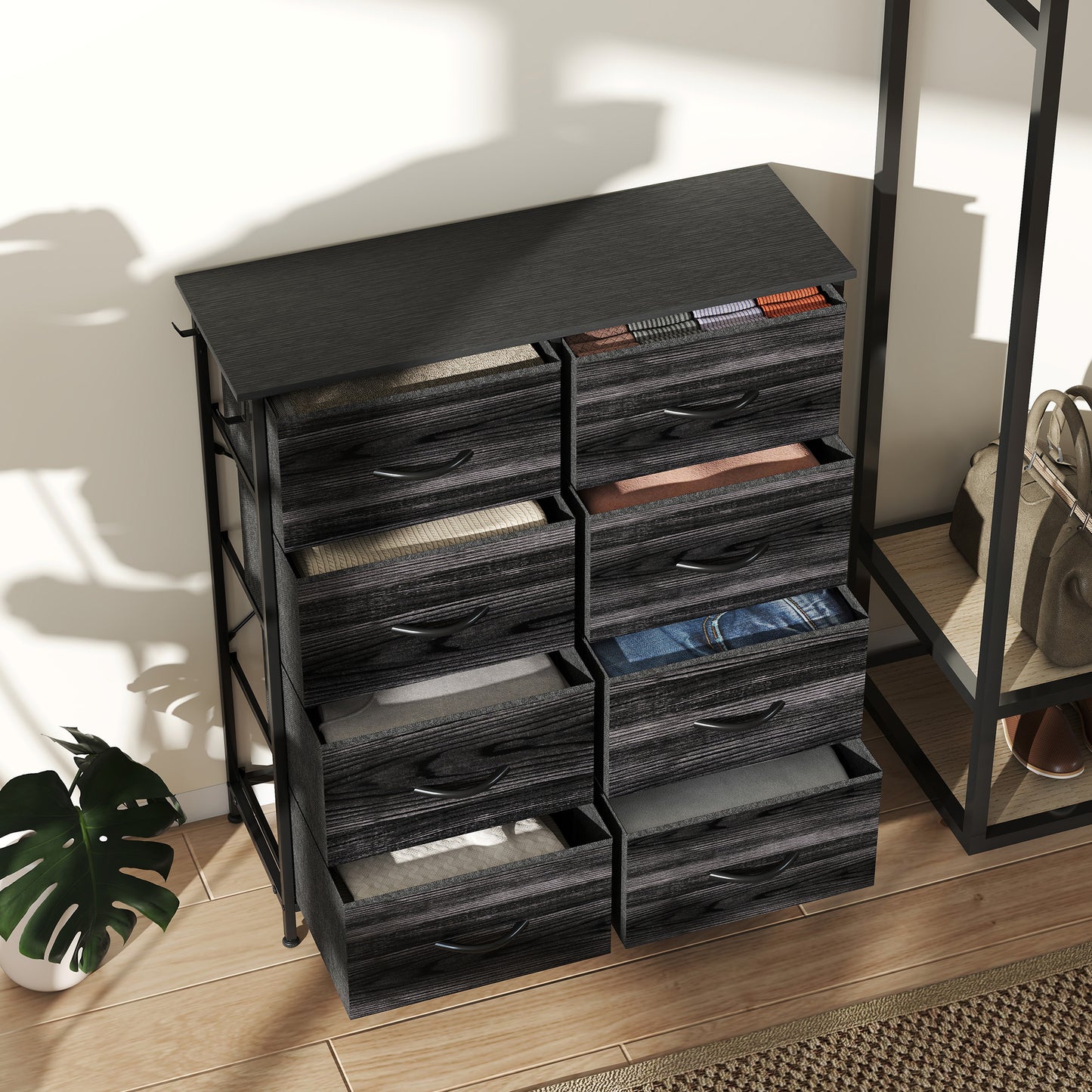 Elzi Fabric And Metal Black 8 Drawer Storage Chest
