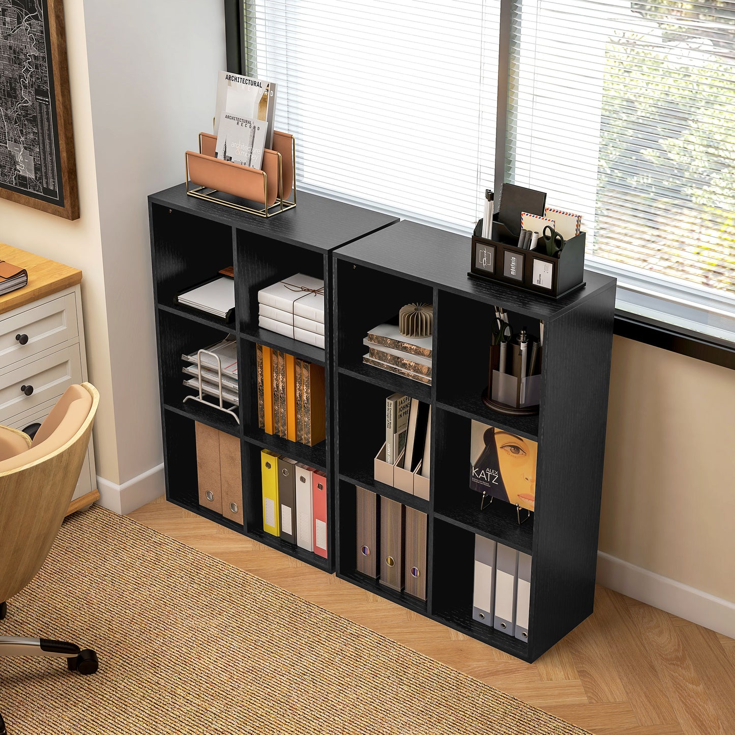 Sasu Wood Black Effect 6 Cube Storage Bookcase