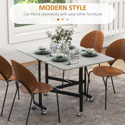 Ritodo Wooden Grey Marble Effect Mobile Drop Leaf Dining Table With Locking Castors