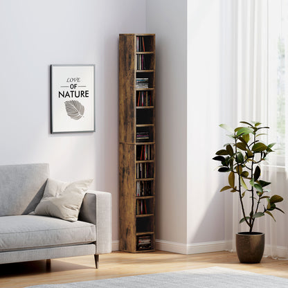 Nedito Wood Rustic Brown Tall Narrow Media Storage Tower With 204 Disc Capacity