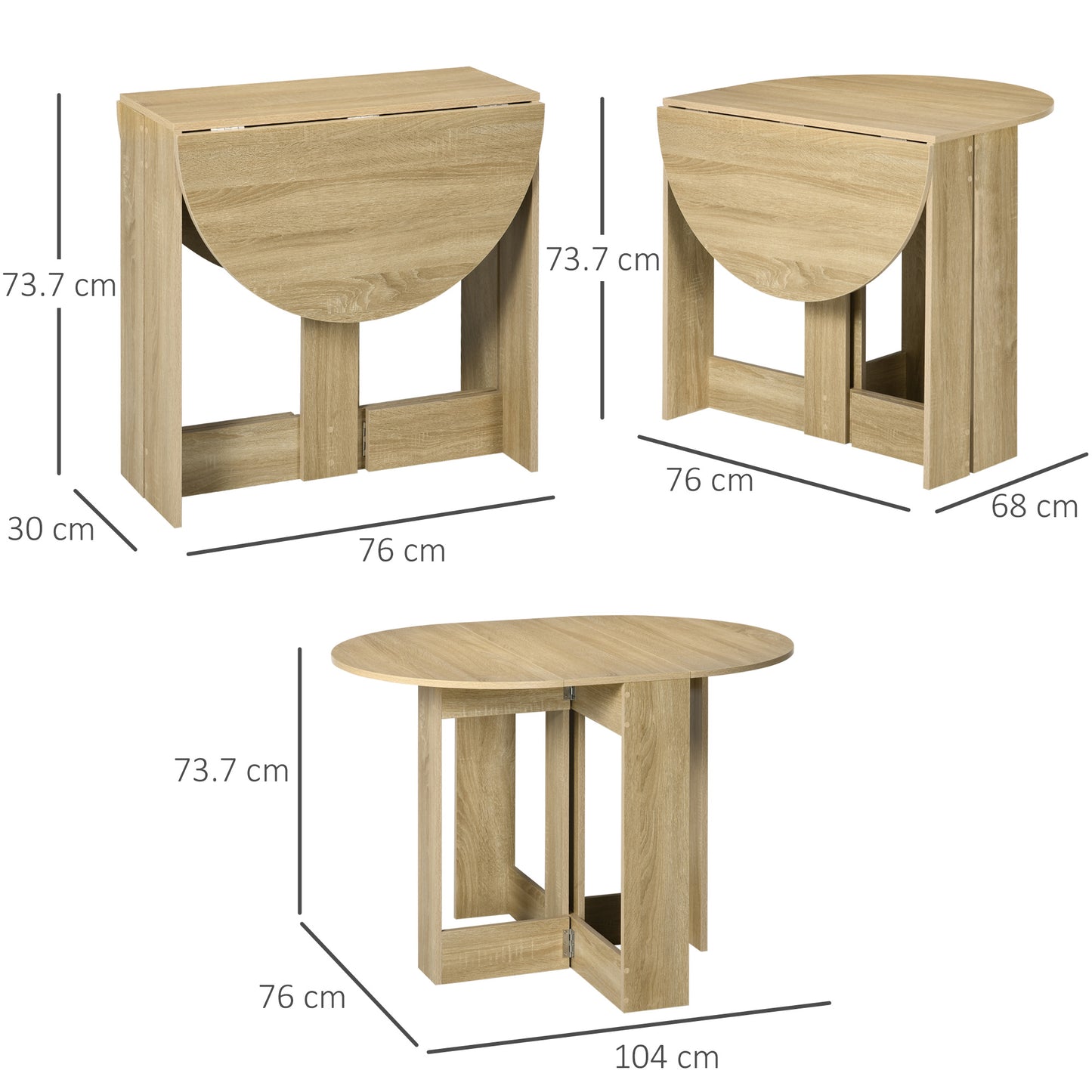 Vietma Wooden Oak Folding Drop Leaf Dining Table For Compact Kitchens