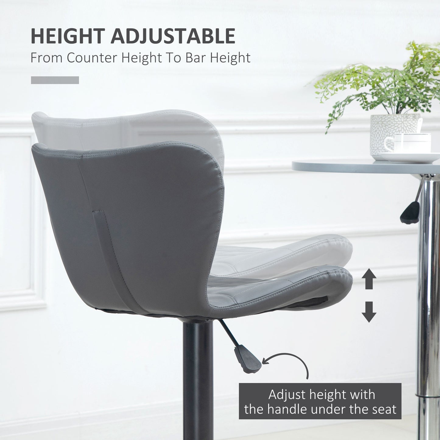 Patari Set Of 2 Faux Leather Grey Adjustable Bar Chairs With Backrest And Footrest