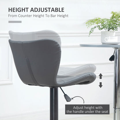 Patari Set Of 2 Faux Leather Grey Adjustable Bar Chairs With Backrest And Footrest