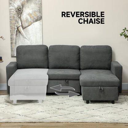Sesune Yoli Charcoal Grey Upholstered Pull Out Sofa Bed With Storage and Side Pockets