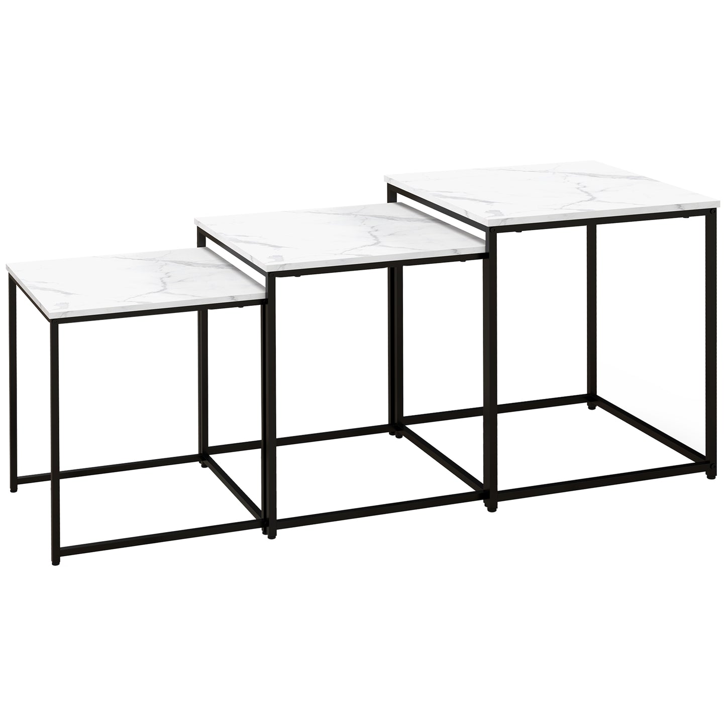Rekaco Wooden Marble Effect Set Of 3 Nesting Tables