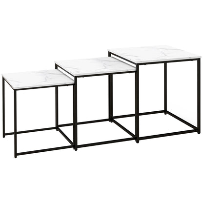 Rekaco Wooden Marble Effect Set Of 3 Nesting Tables