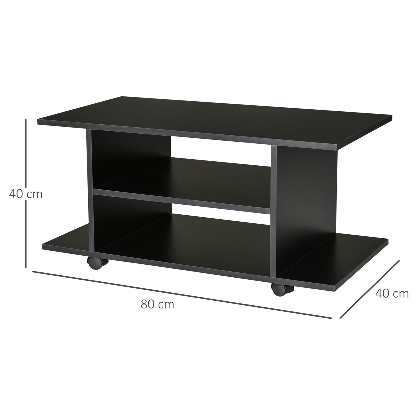 Coro 80cm Wooden Black Mobile TV Storage Unit With Shelves And Bookcase Design