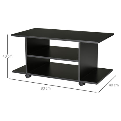 Coro 80cm Wooden Black Mobile TV Storage Unit With Shelves And Bookcase Design