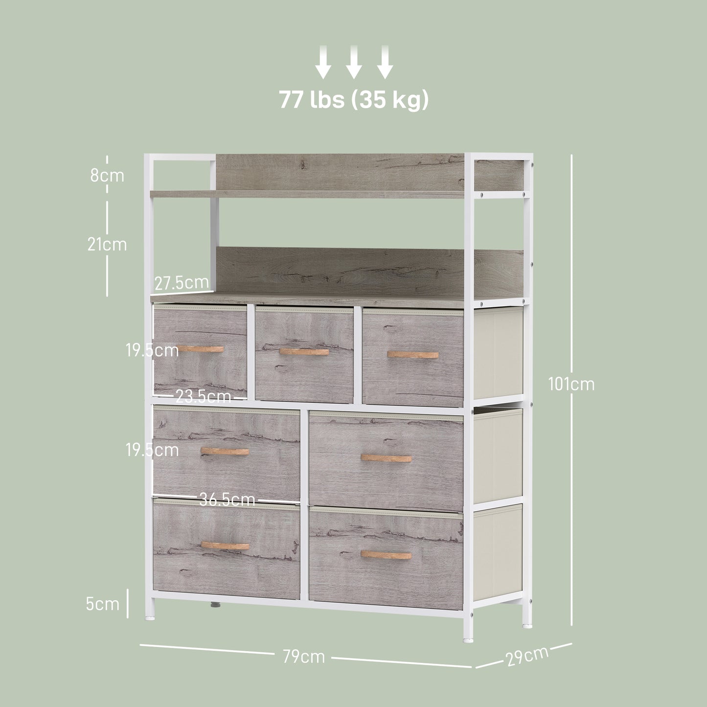 Rile Grey Fabric And Wood 7 Drawer Storage Chest