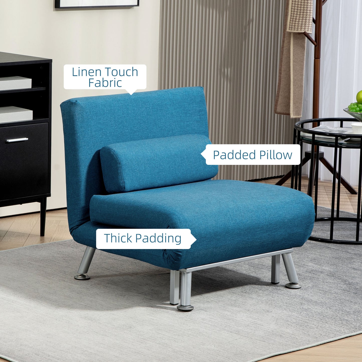 Lavili Keno Linen Look Blue Single Sleeper Chair