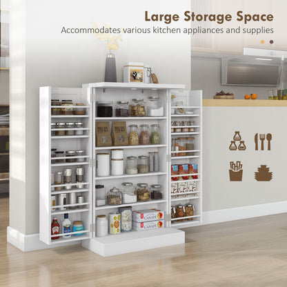 Kanese Wooden White 6 Tier Kitchen Pantry Cabinet With Slatted Door Racks