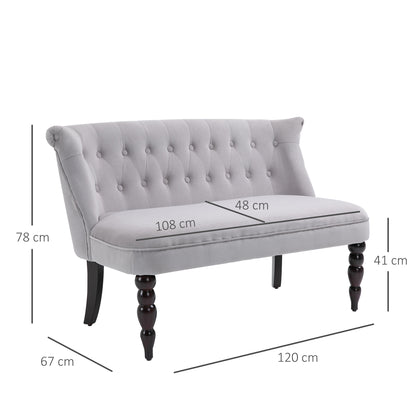 Tareta Doyo Velvet Grey Button Tufted 2 Seater Wingback Sofa With Rubberwood Legs