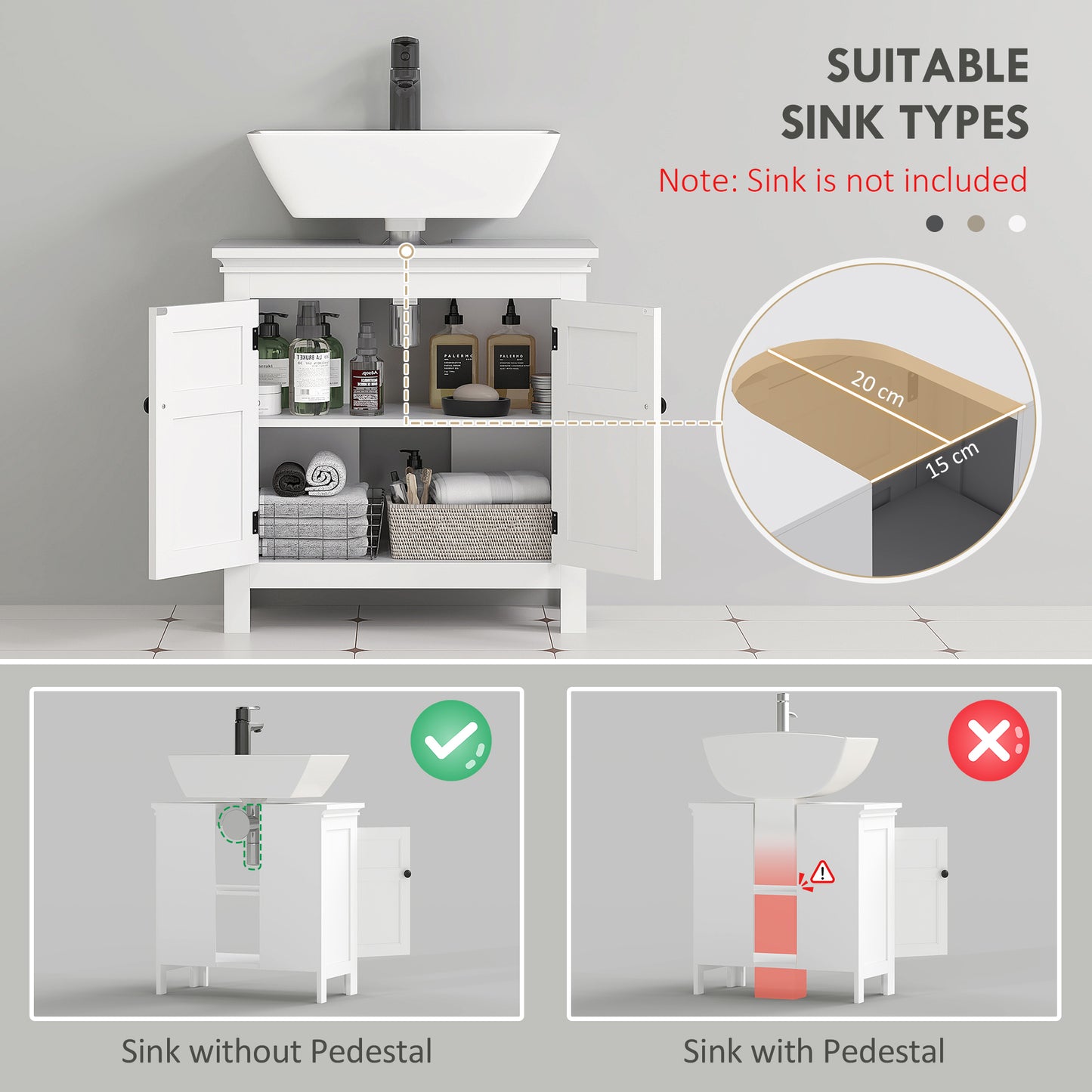 Maelna Compact Bathroom Storage Cabinet With U Cut Out White 15x20cm