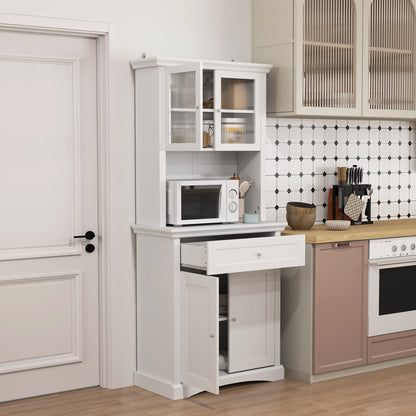 Tole Wooden White 4 Door Kitchen Cupboard With Drawer Glass Doors And OFauxn Counter