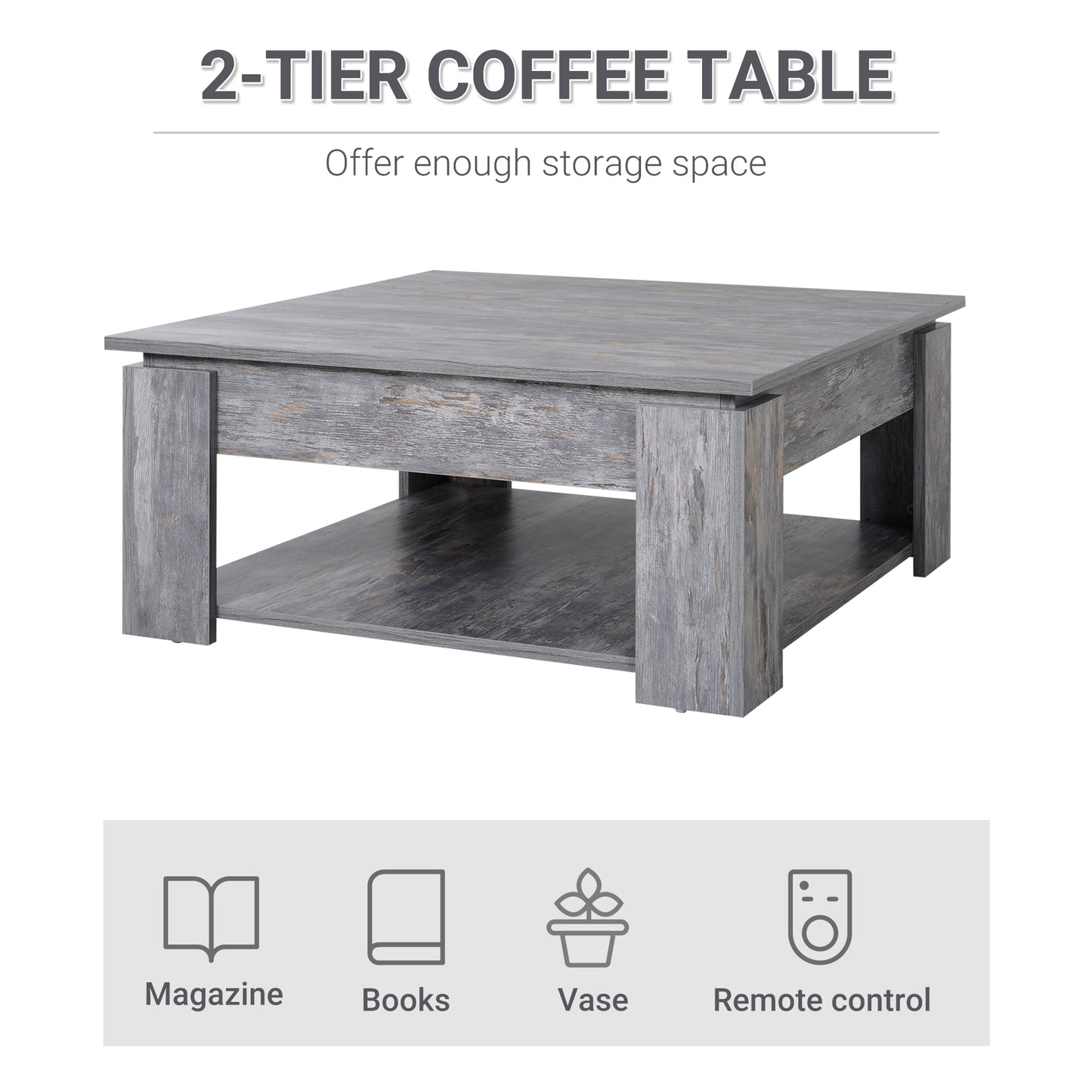 Rebane Wood Effect Grey 2 Tier Coffee Table With Lower Storage Shelf