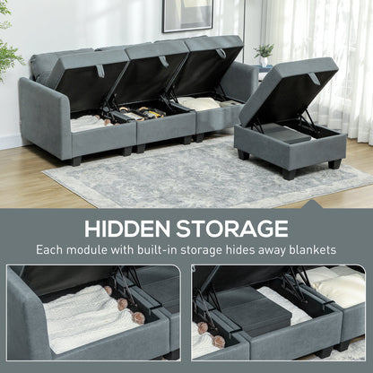 Vinole Rado Fabric Dark Grey Modular L ShaFauxd Sofa With Built In Storage