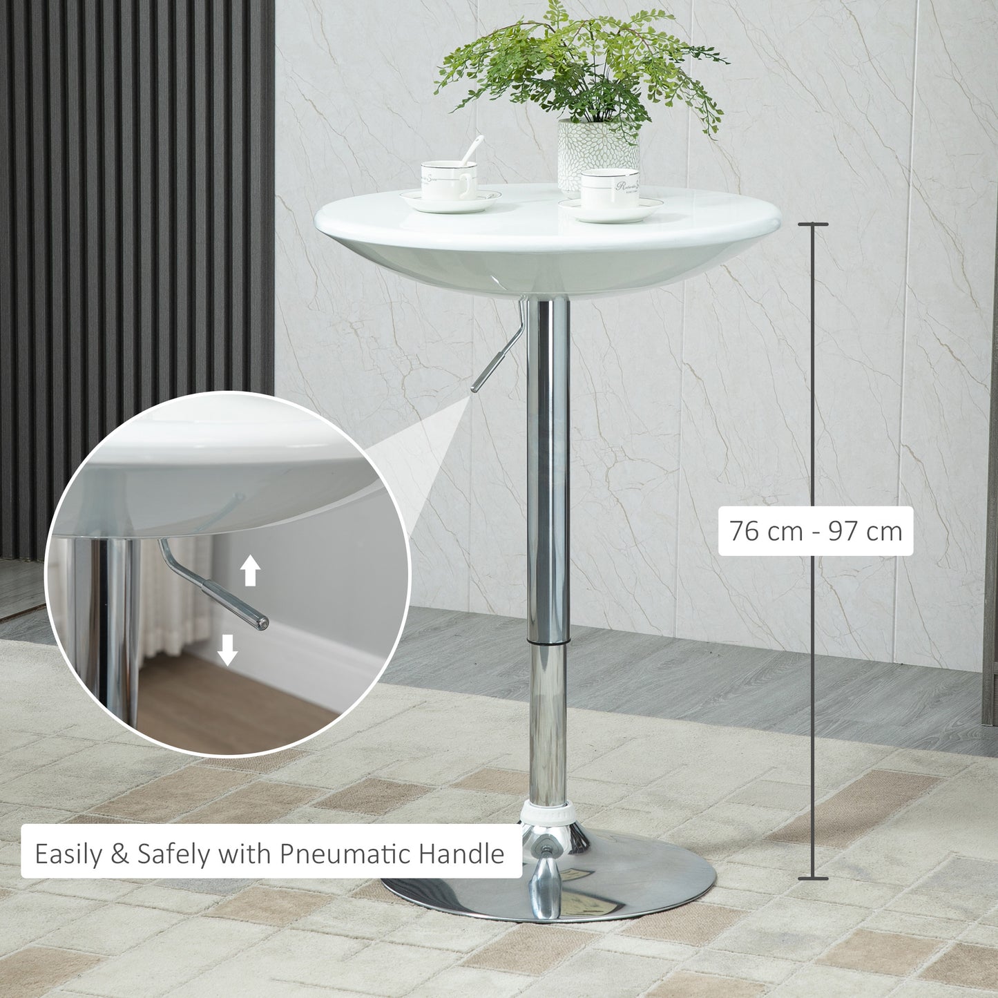 Nisapa Metal White Adjustable Round Bar Table With Swivel Top And Steel Base