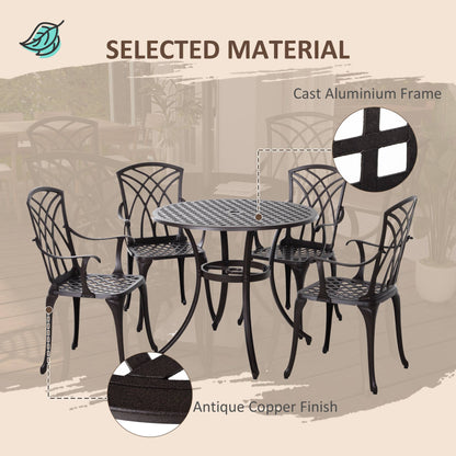Rohafa Brown Cast Aluminium Brown 4 Seater Garden Dining Set With Armchairs And Round Table