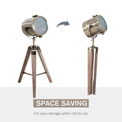 Vidira Wood And Metal Brass Vintage Tripod Table Lamp With Spotlight Head