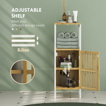 Liba Retro Bamboo Style Bathroom Storage Cabinet With Cut Out Detail