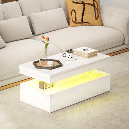 Lomoyo cm High Gloss White LED Coffee Table With Integrated Storage