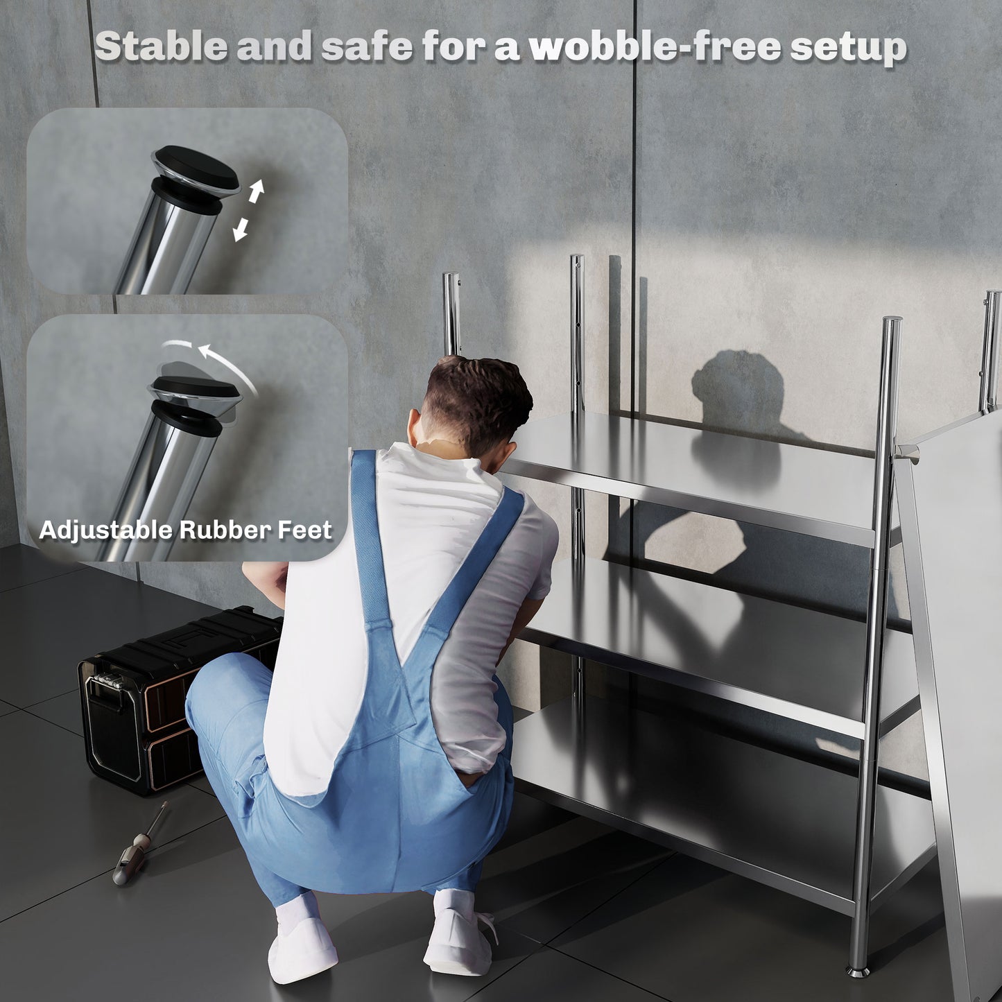 Nafado Stainless Steel Silver 4 Tier Bakers Rack Microwave Stand With Adjustable Shelves