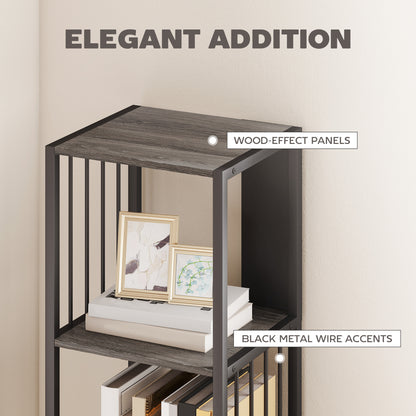 Reseka Metal And Wood Grey 5 Tier Bookshelf With Steel Frame