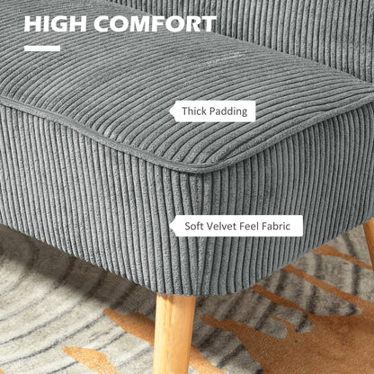 Dinovi Grey Corduroy 2 Seater Sofa Natural Wooden Legs