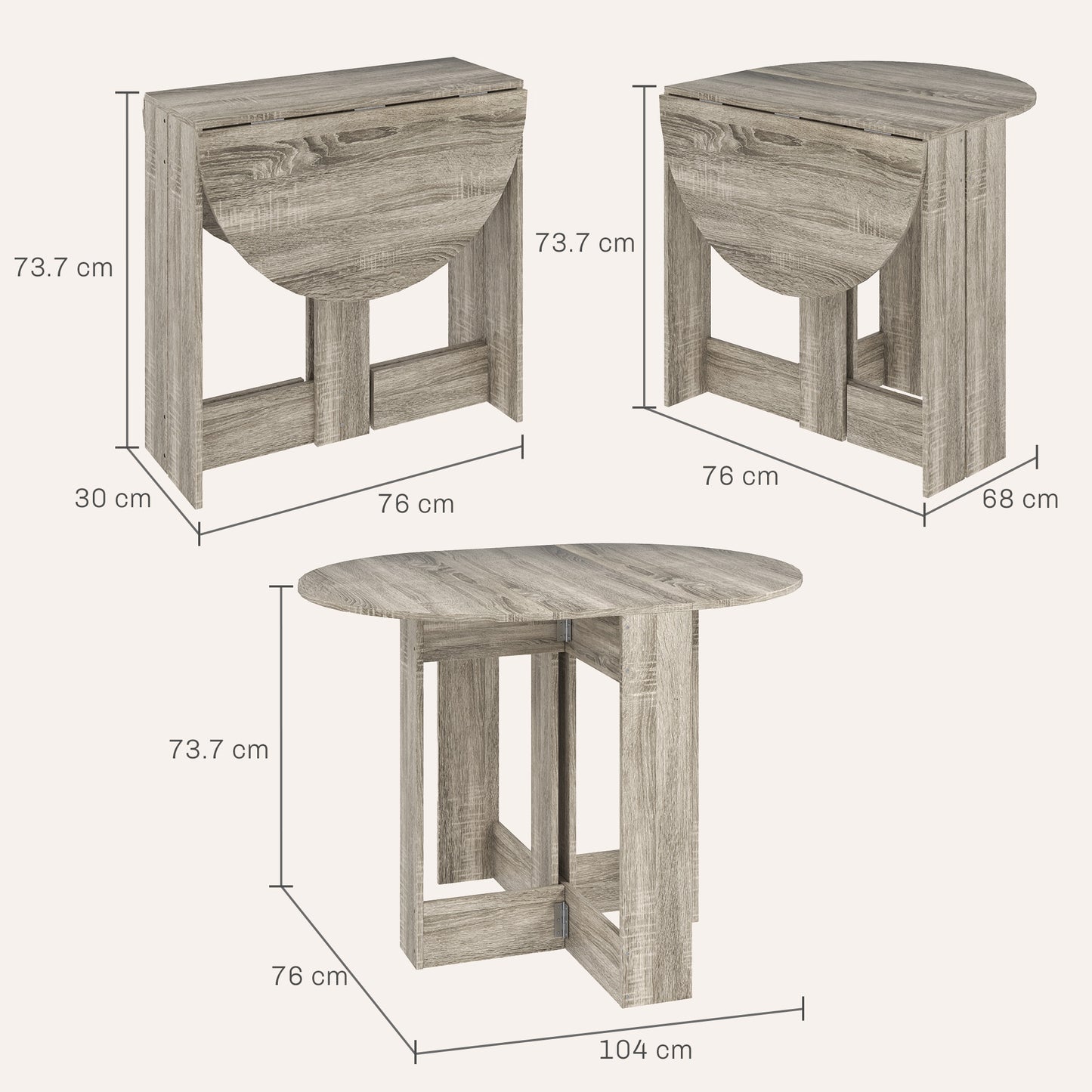 Tase Wooden Grey Folding Drop Leaf Dining Table For Compact Spaces