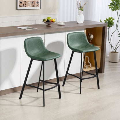 Noso Tane Set Of 2 Green Faux Leather Upholstered Dining Bar Stools