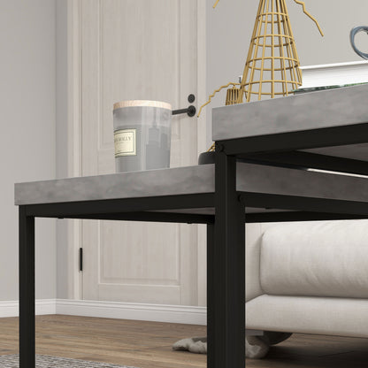 Keco Wooden Grey Set Of 2 Nesting Coffee Tables With Thick Tabletops