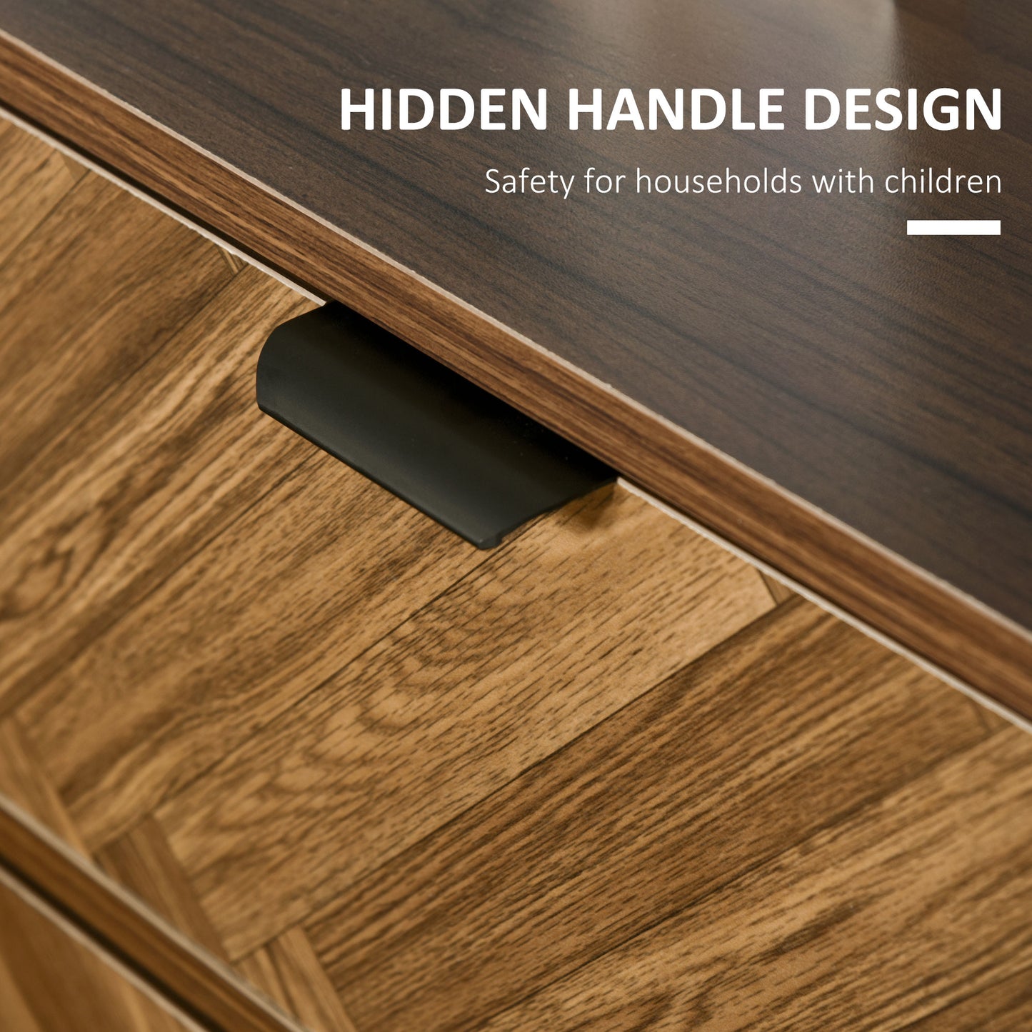 Lipana Wood Walnut Brown 2 Drawer Bedside Table With Metal Handle Detail