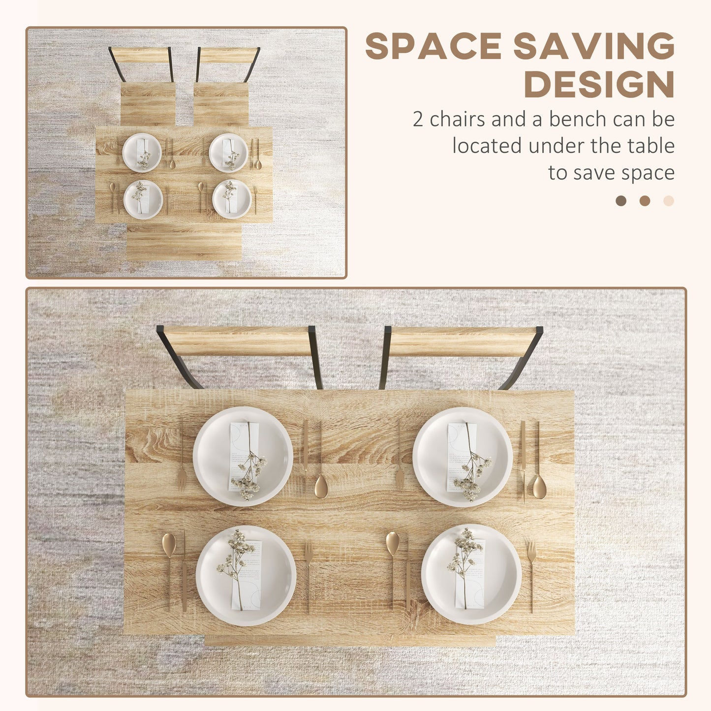 Kesudi Wooden Natural Square Dining Set Seating 4 With Bench