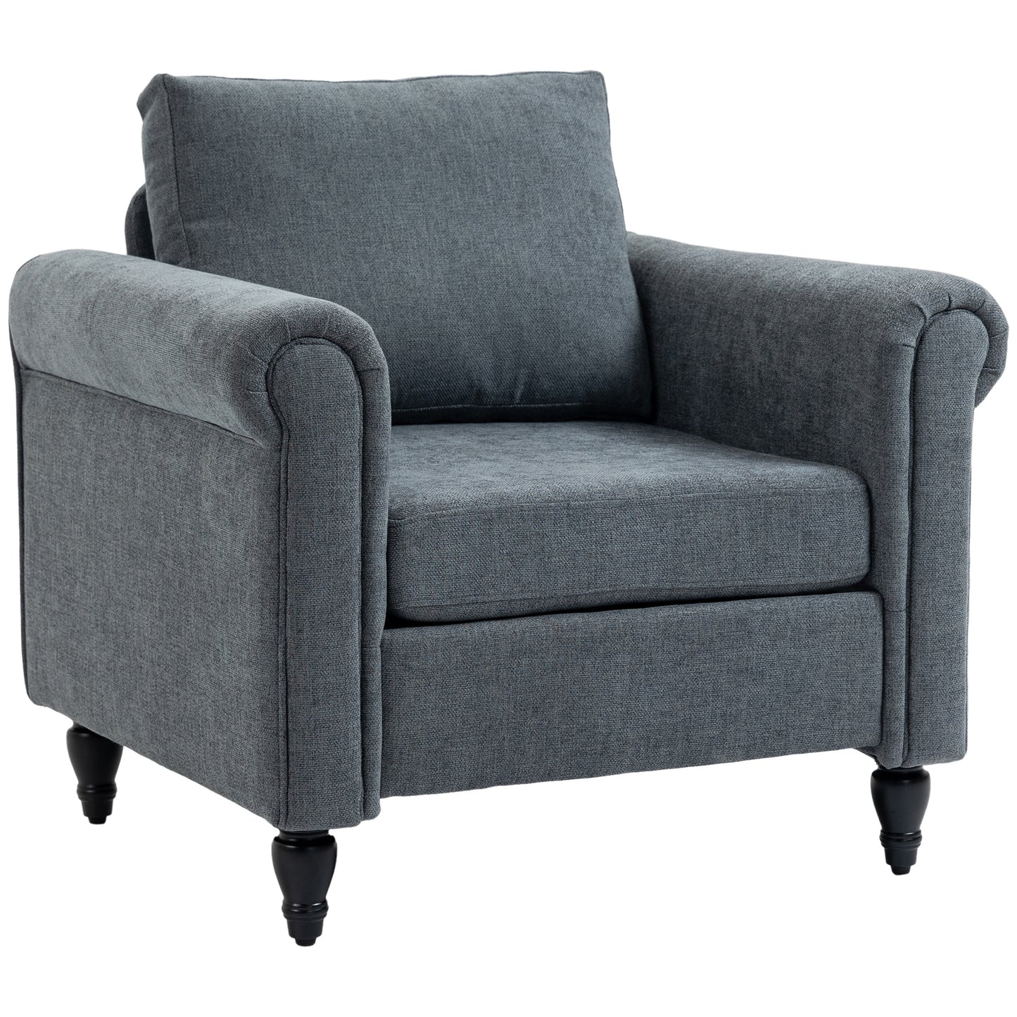 Senemo Grey Vintage Style Accent Chair With Back Cushion Rolled Arms