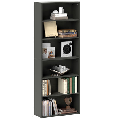 Nere Wood Black 6 Tier Bookcase