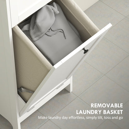 Elnova Tall Bathroom Storage Cabinet With Integrated Laundry Basket White