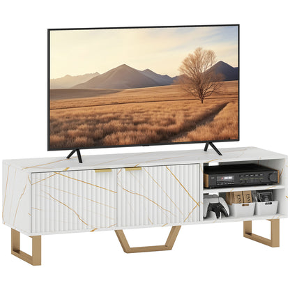 Veriri 140cm White Marble and Gold Effect TV Unit With Fluted Doors For Screens Up To 70 Inches