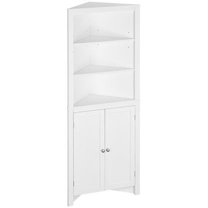 Dole Corner Bathroom Storage Cabinet With Cupboard And 3 Tier Shelves White