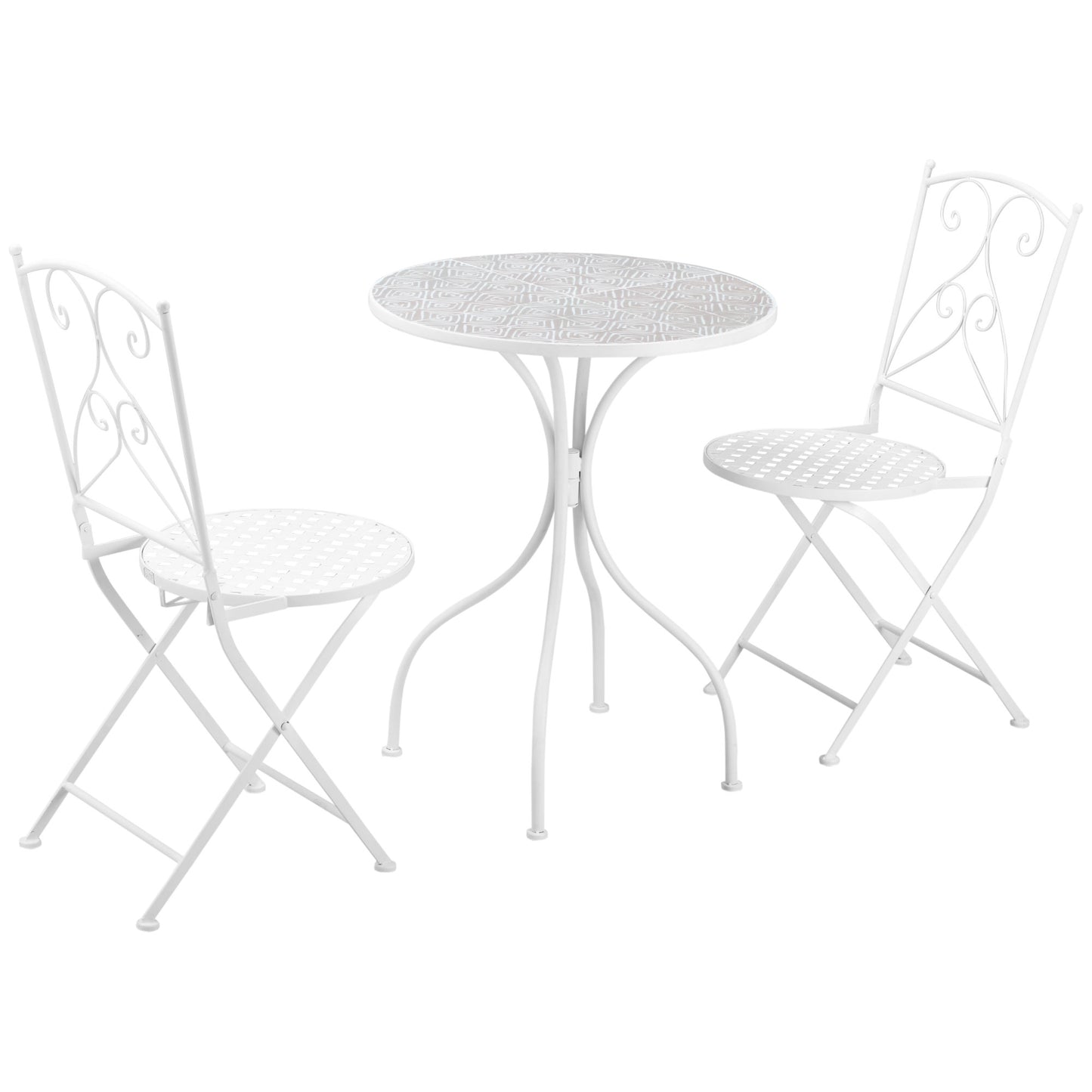 Sufi 3 Piece Metal Frame Bistro Table And Chair Set In White