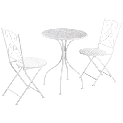 Sufi 3 Piece Metal Frame Bistro Table And Chair Set In White