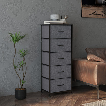 Ralora Metal And Fabric Dark Grey 5 Drawer Industrial Storage Dresser With Steel Frame