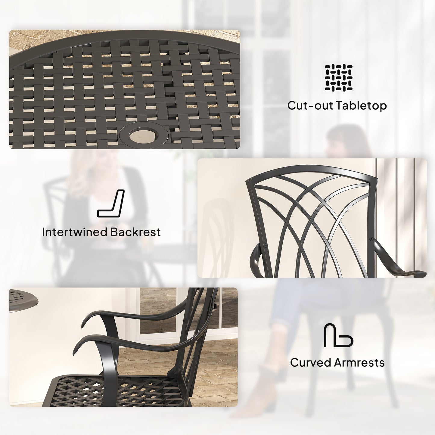 Sazzotti Brown Cast Aluminium Garden Bistro Set With 2 Armchairs And Round Table