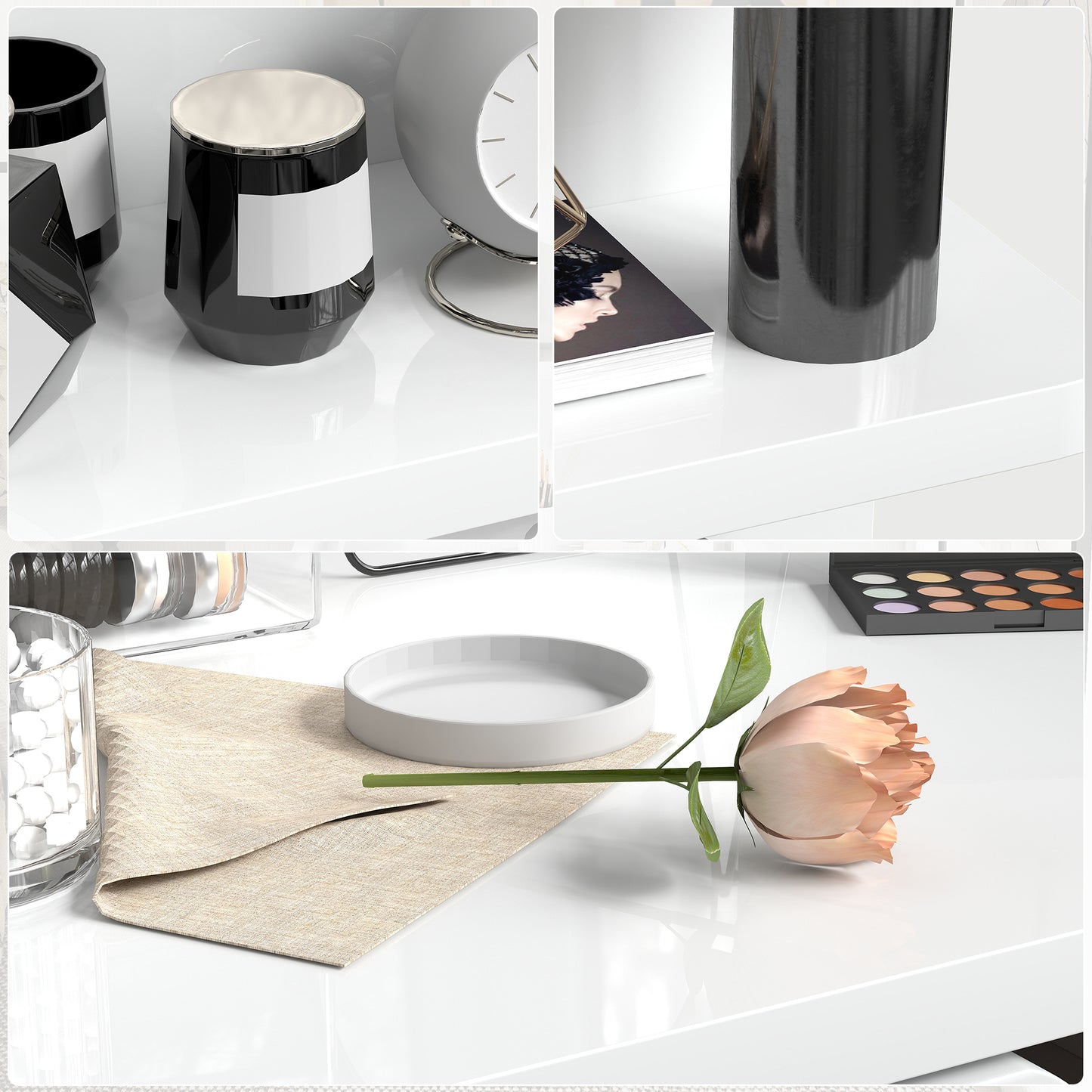 Sora Nico High Gloss White Bedside Table With 2 Drawers And Shelves